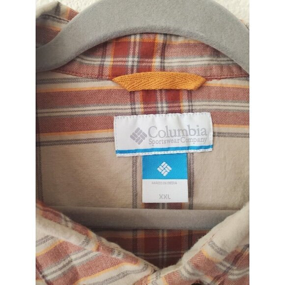Columbia Shirt Men's Size XXL 2X Button Up Long Sleeve Beige rust Color Cotton - Picture 3 of 10